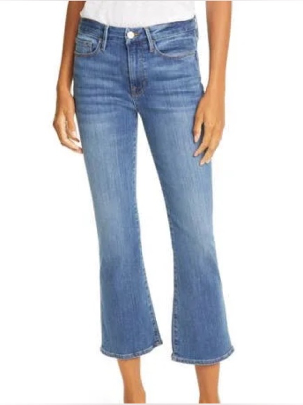 Frame Denim “Le Crop Mini Boot” Women's Jeans in Classic Blue
